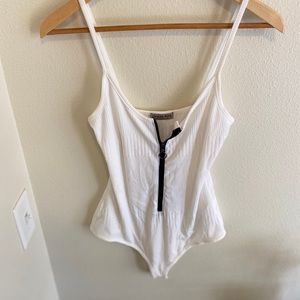 White bodysuit zip front